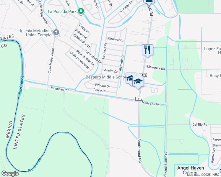 map of restaurants, bars, coffee shops, grocery stores, and more near 1968 Victoria Dr in Brownsville