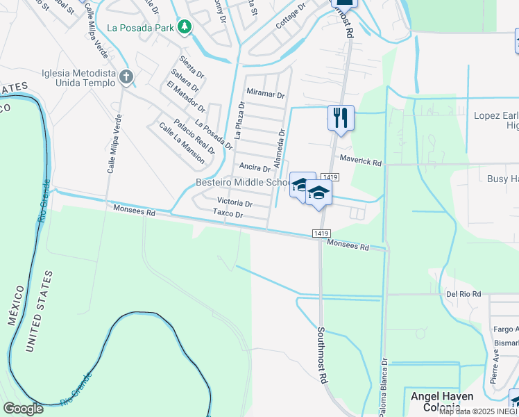 map of restaurants, bars, coffee shops, grocery stores, and more near 1968 Victoria Drive in Brownsville