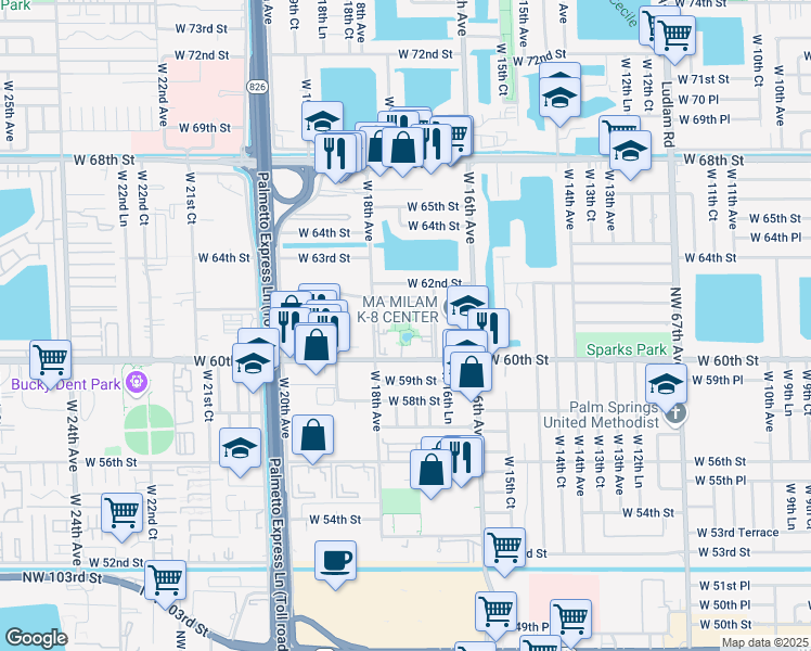 map of restaurants, bars, coffee shops, grocery stores, and more near 6195 West 18th Avenue in Hialeah