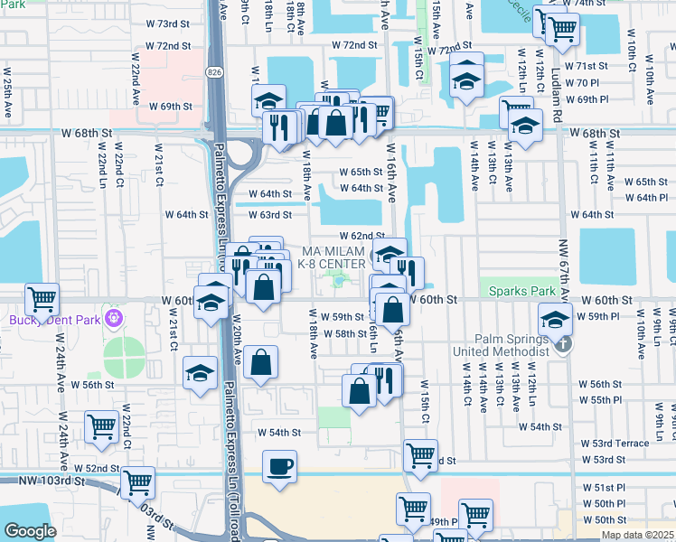 map of restaurants, bars, coffee shops, grocery stores, and more near 1755 West 60th Street in Hialeah