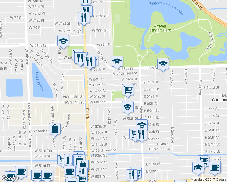 map of restaurants, bars, coffee shops, grocery stores, and more near 200 West 62nd Street in Hialeah