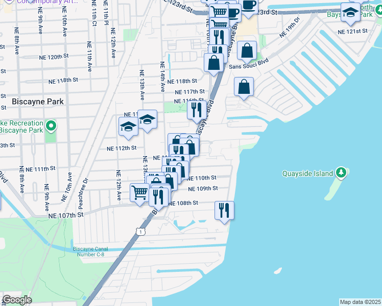 map of restaurants, bars, coffee shops, grocery stores, and more near in Miami-Dade County
