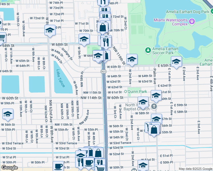 map of restaurants, bars, coffee shops, grocery stores, and more near 365 West 61st Street in Hialeah