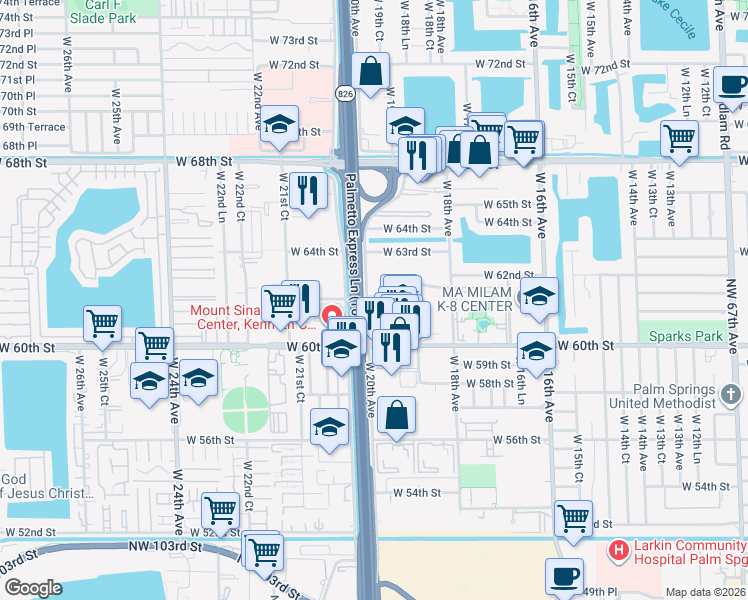 map of restaurants, bars, coffee shops, grocery stores, and more near 1871 West 62nd Street in Hialeah