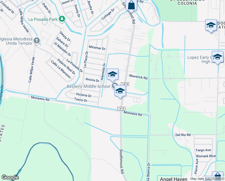 map of restaurants, bars, coffee shops, grocery stores, and more near 6290 Southmost Road in Brownsville