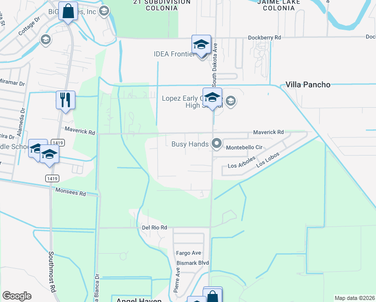 map of restaurants, bars, coffee shops, grocery stores, and more near 6032-6126 G Coronado in Brownsville
