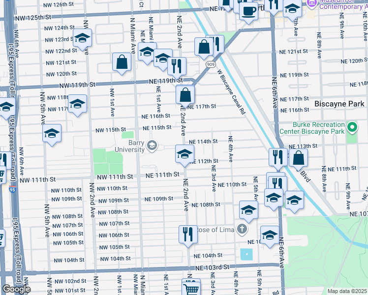 map of restaurants, bars, coffee shops, grocery stores, and more near in Miami