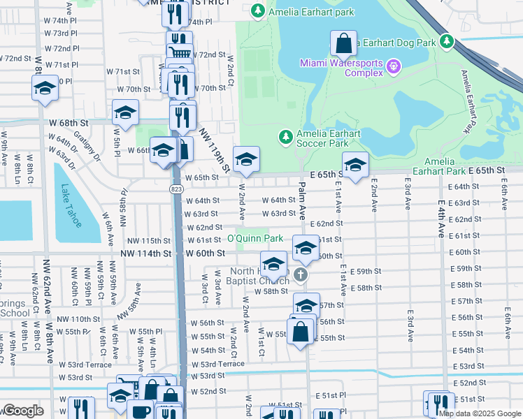 map of restaurants, bars, coffee shops, grocery stores, and more near 141 West 63rd Street in Hialeah