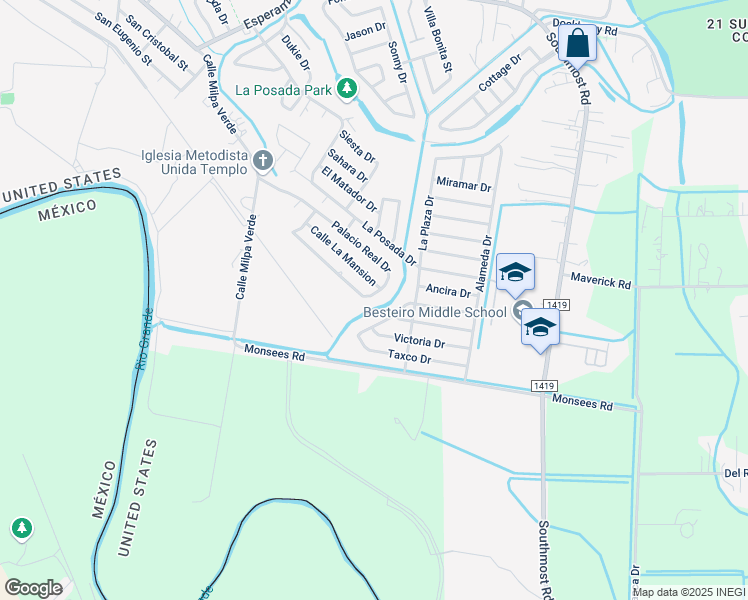 map of restaurants, bars, coffee shops, grocery stores, and more near 1813 Del Prado Drive in Brownsville