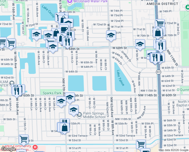 map of restaurants, bars, coffee shops, grocery stores, and more near 6245 West 10th Avenue in Hialeah