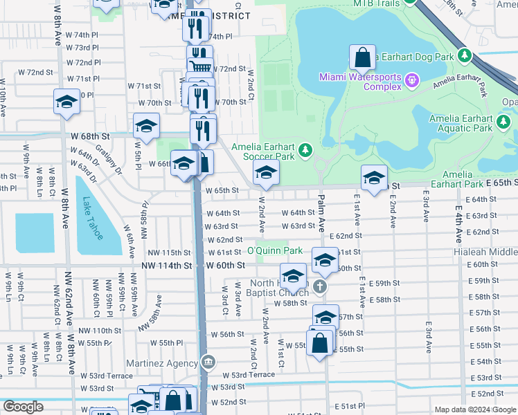 map of restaurants, bars, coffee shops, grocery stores, and more near 6490 West 2nd Avenue in Hialeah
