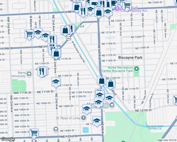 map of restaurants, bars, coffee shops, grocery stores, and more near 11510 West Biscayne Canal Road in Miami