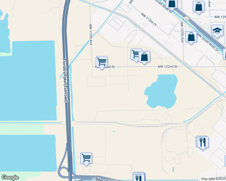 map of restaurants, bars, coffee shops, grocery stores, and more near 11230 Northwest 122nd Street in Miami