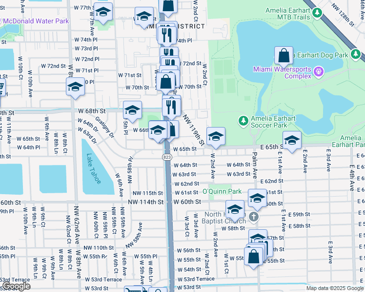 map of restaurants, bars, coffee shops, grocery stores, and more near 372 West 65th Street in Hialeah