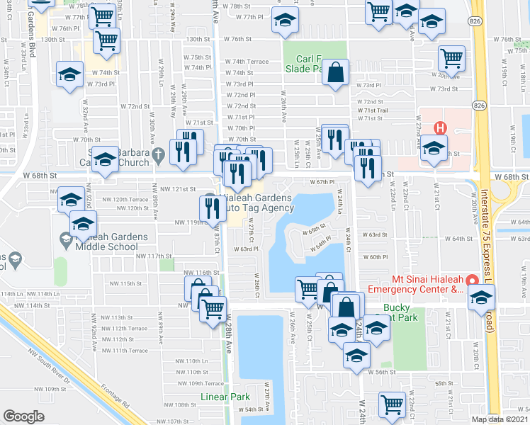 map of restaurants, bars, coffee shops, grocery stores, and more near 6745 West 26th Drive in Hialeah