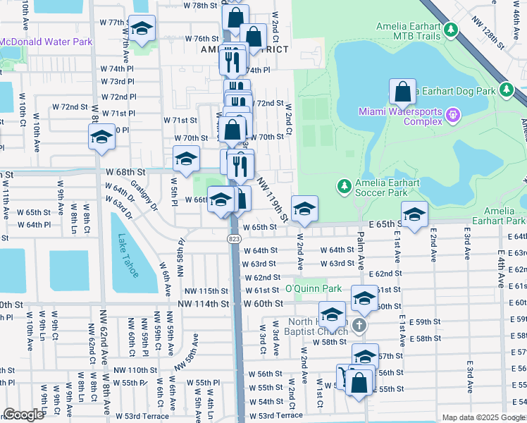 map of restaurants, bars, coffee shops, grocery stores, and more near 6600 2nd Court in Hialeah