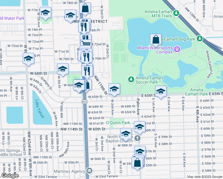 map of restaurants, bars, coffee shops, grocery stores, and more near 203 West 2nd Court in Hialeah