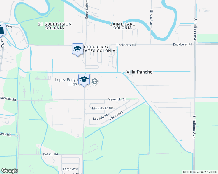 map of restaurants, bars, coffee shops, grocery stores, and more near 3205 South Dakota Avenue in Brownsville