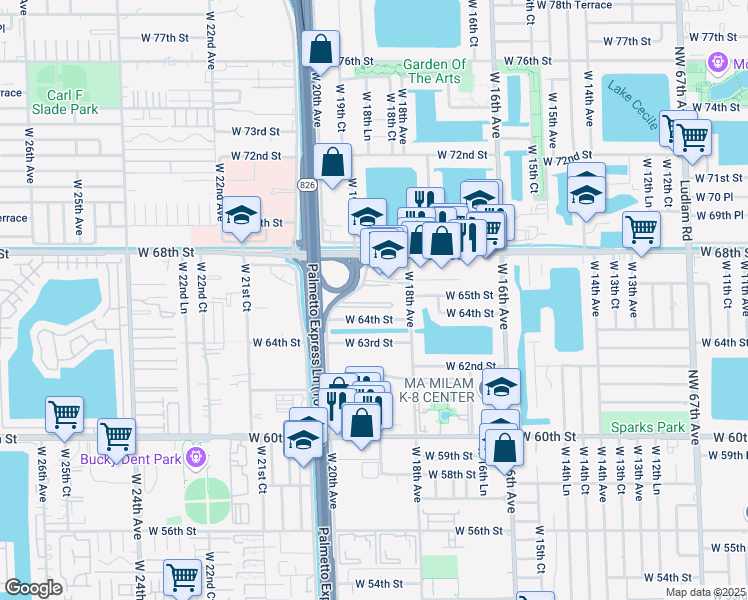 map of restaurants, bars, coffee shops, grocery stores, and more near 1900 West 68th Street in Hialeah