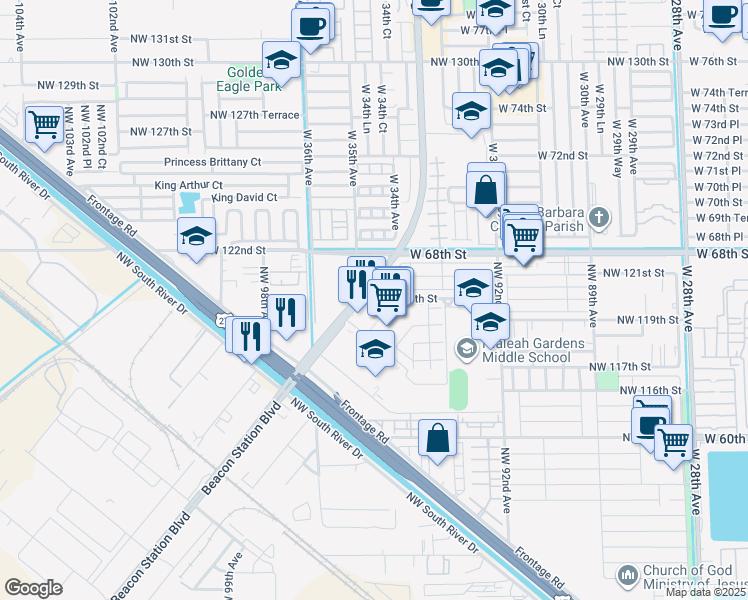 map of restaurants, bars, coffee shops, grocery stores, and more near 11990 Hialeah Gardens Boulevard in Hialeah Gardens