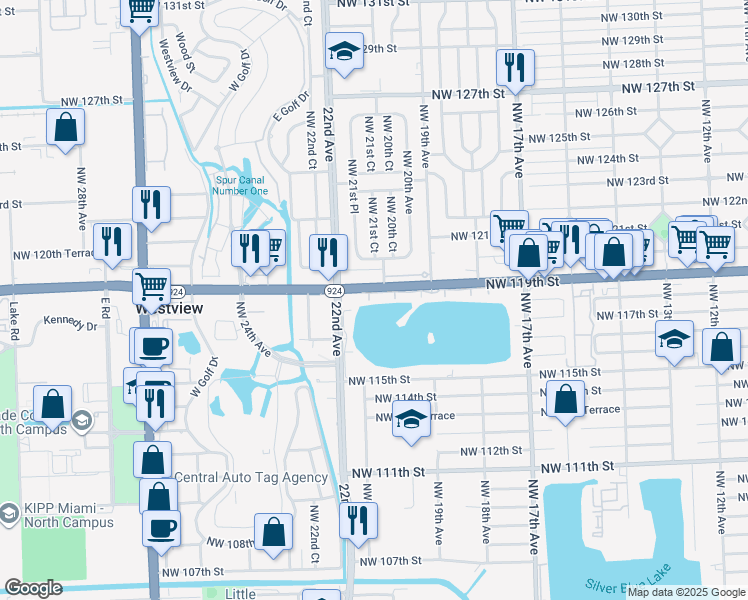 map of restaurants, bars, coffee shops, grocery stores, and more near 2030 Northwest 119th Street in Miami
