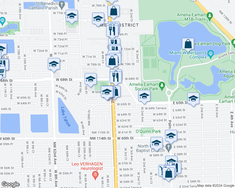 map of restaurants, bars, coffee shops, grocery stores, and more near 6625 West 4th Avenue in Hialeah