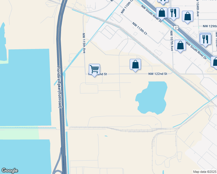 map of restaurants, bars, coffee shops, grocery stores, and more near 11240 Northwest 122nd Street in Miami