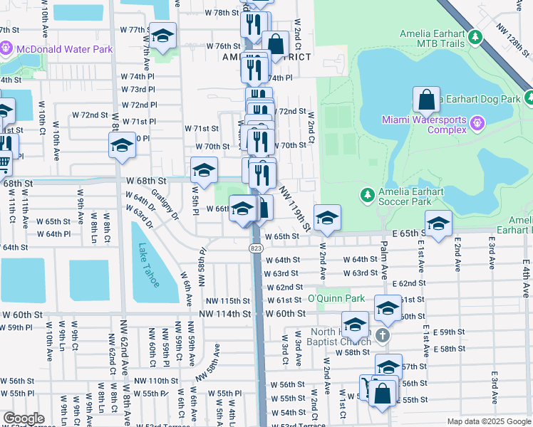 map of restaurants, bars, coffee shops, grocery stores, and more near 6625 West 4th Avenue in Hialeah