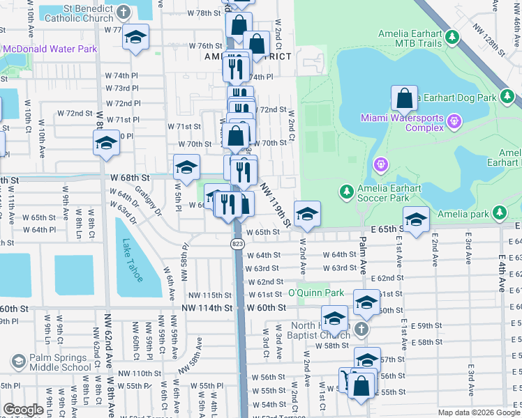 map of restaurants, bars, coffee shops, grocery stores, and more near 6625 West 4th Avenue in Hialeah
