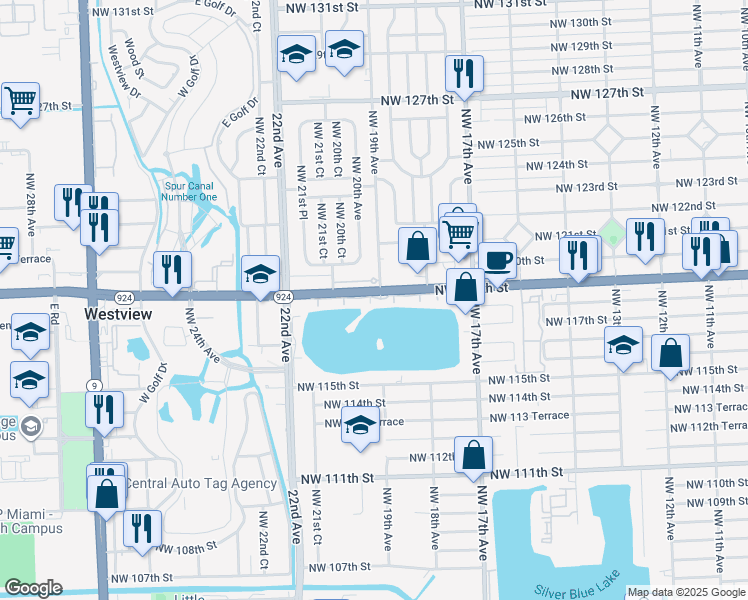 map of restaurants, bars, coffee shops, grocery stores, and more near 2030 Northwest 119th Street in Miami