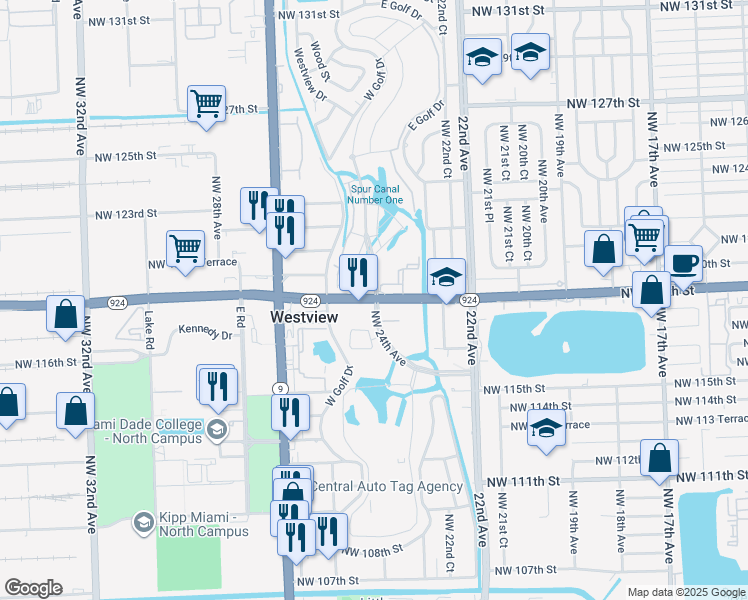 map of restaurants, bars, coffee shops, grocery stores, and more near in Westview