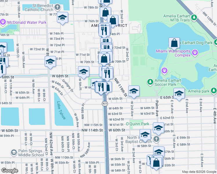 map of restaurants, bars, coffee shops, grocery stores, and more near 6625 West 4th Avenue in Hialeah