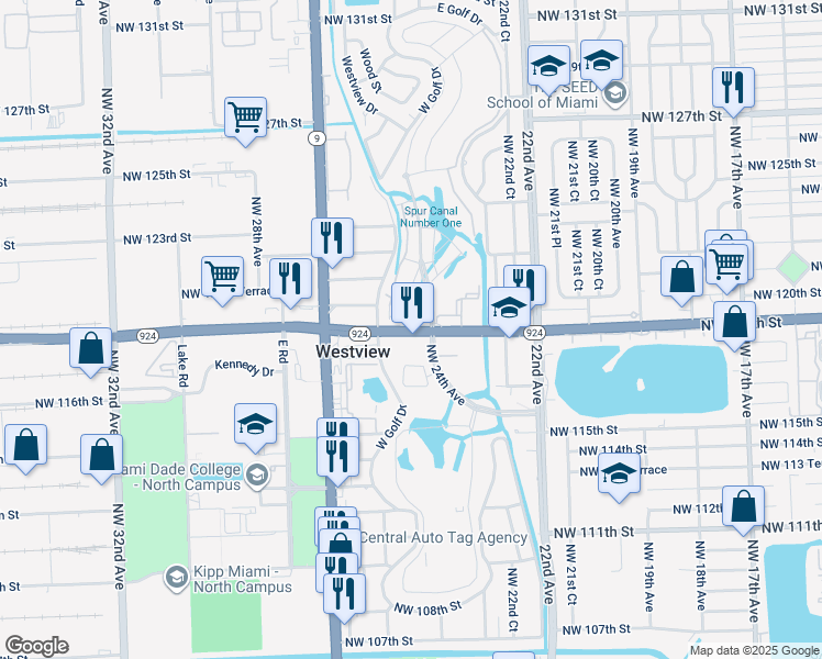 map of restaurants, bars, coffee shops, grocery stores, and more near in Westview