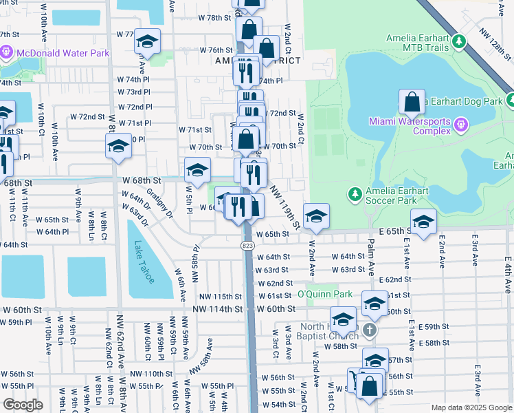 map of restaurants, bars, coffee shops, grocery stores, and more near 6625 West 4th Avenue in Hialeah