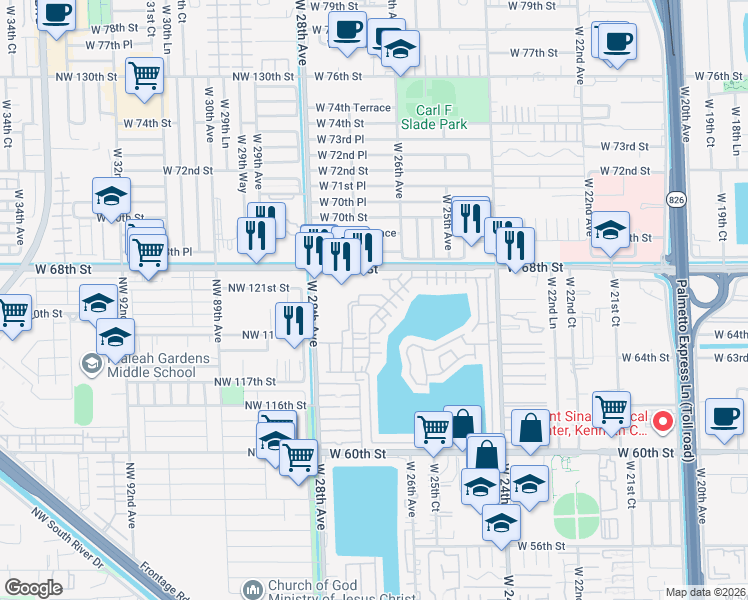 map of restaurants, bars, coffee shops, grocery stores, and more near 6745 West 26th Drive in Hialeah
