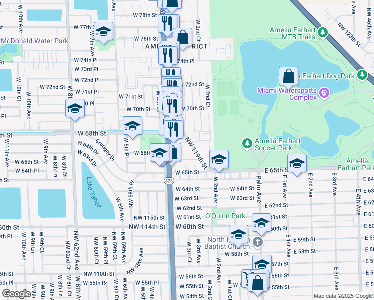 map of restaurants, bars, coffee shops, grocery stores, and more near 6600 2nd Court in Hialeah
