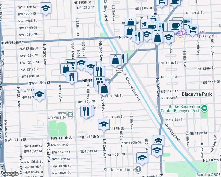 map of restaurants, bars, coffee shops, grocery stores, and more near in Miami-Dade County