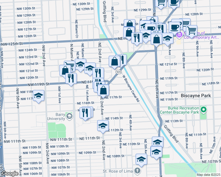 map of restaurants, bars, coffee shops, grocery stores, and more near in Miami-Dade County