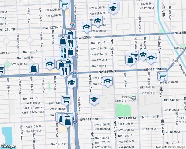 map of restaurants, bars, coffee shops, grocery stores, and more near in Miami-Dade County