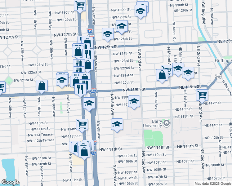 map of restaurants, bars, coffee shops, grocery stores, and more near in Miami-Dade County
