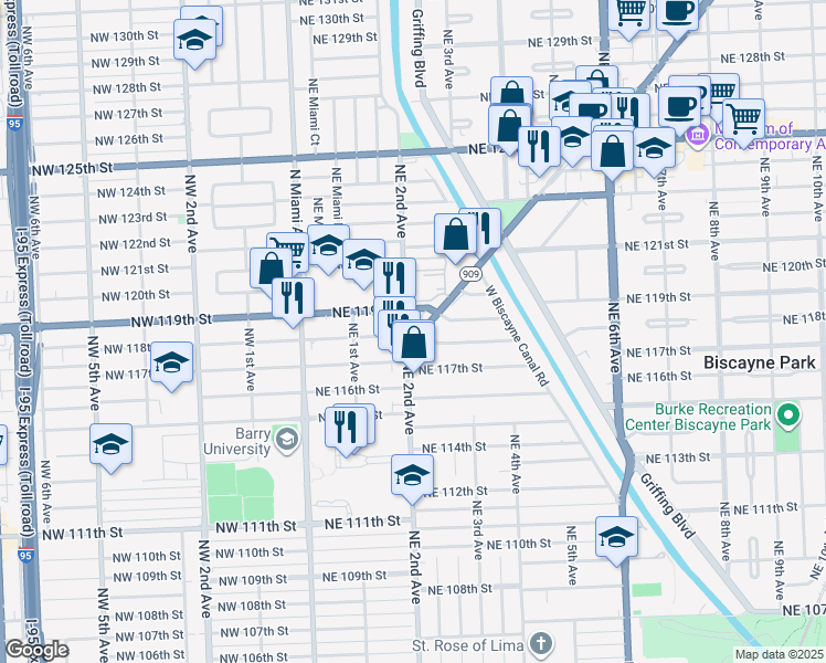 map of restaurants, bars, coffee shops, grocery stores, and more near in Miami-Dade County