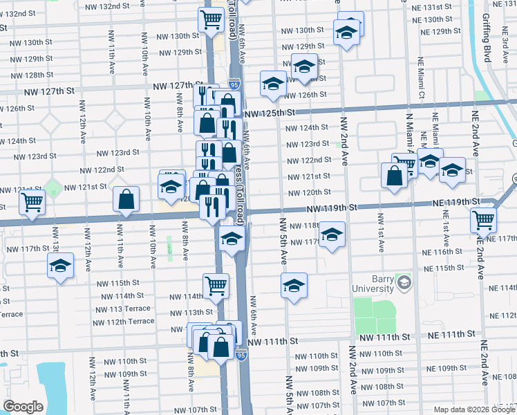 map of restaurants, bars, coffee shops, grocery stores, and more near in Miami-Dade County