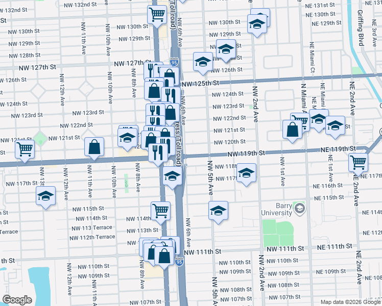 map of restaurants, bars, coffee shops, grocery stores, and more near in Miami-Dade County