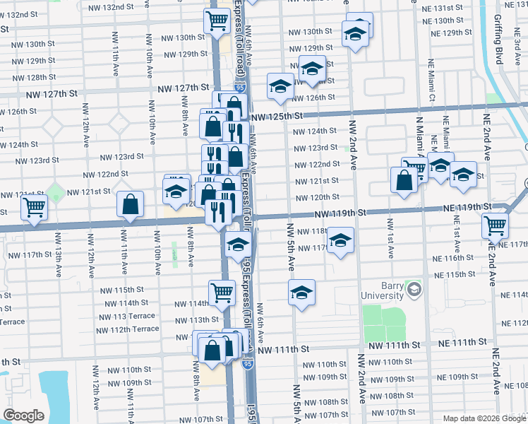 map of restaurants, bars, coffee shops, grocery stores, and more near in Miami-Dade County
