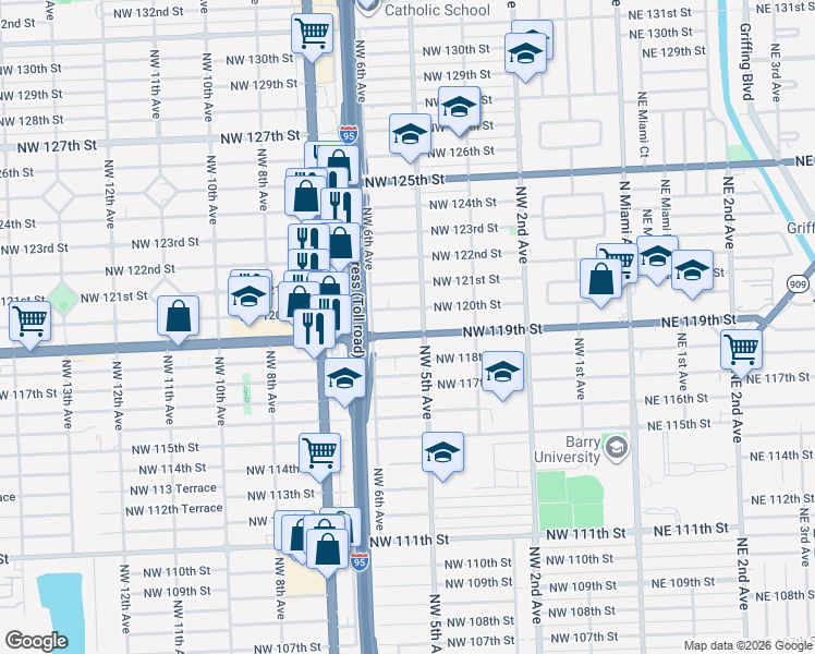 map of restaurants, bars, coffee shops, grocery stores, and more near in Miami-Dade County