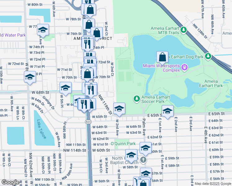 map of restaurants, bars, coffee shops, grocery stores, and more near 210 West 68th Street in Hialeah