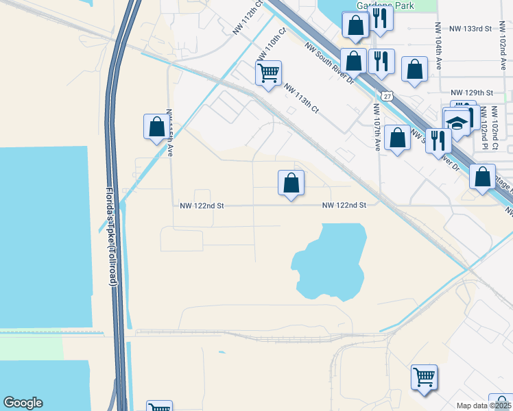 map of restaurants, bars, coffee shops, grocery stores, and more near 11230 Northwest 122nd Street in Miami