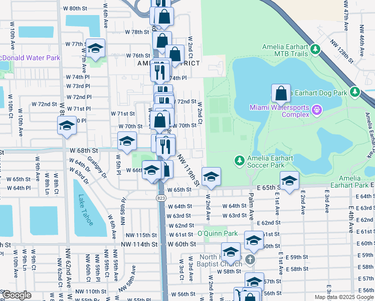 map of restaurants, bars, coffee shops, grocery stores, and more near 211 West 68th Street in Hialeah