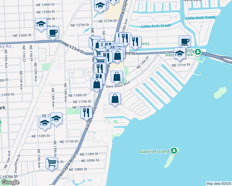 map of restaurants, bars, coffee shops, grocery stores, and more near 11625 Canal Drive in Miami