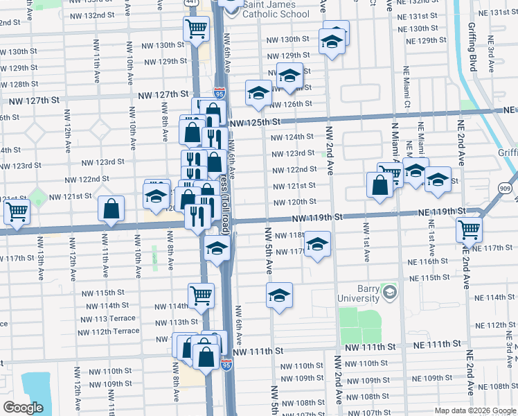 map of restaurants, bars, coffee shops, grocery stores, and more near in Miami-Dade County